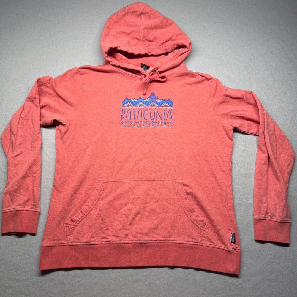Patagonia Women's pullover hoodie,size L, in a coral/salmon pink, organic cotton